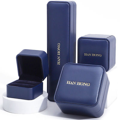 주문 어두운 파란색 둥근 코너 PU 가죽 보석 세트 상자 고급 보석 포장 상자 OEM online manufacture