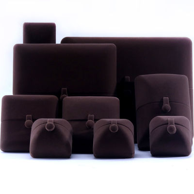 주문 한홍 사용자 지정 로고 팔찌 귀걸이를위한 직사각형 갈색 벨벳 보석 상자 online manufacture