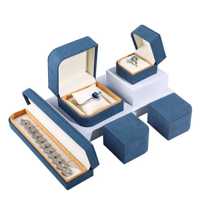 주문 블루 마이크로 섬유 가죽 보석 포장 상자 반지 쌍 귀걸이 Hanhong 7 * 7 * 5cm online manufacture