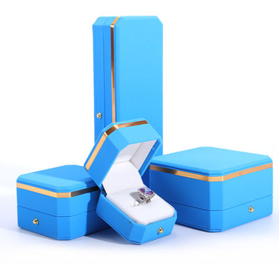 주문 파란색 PU 가죽 선물 포장 보석 상자 Hanhong 팔각형 금속 버튼 사용자 지정 로고 online manufacture
