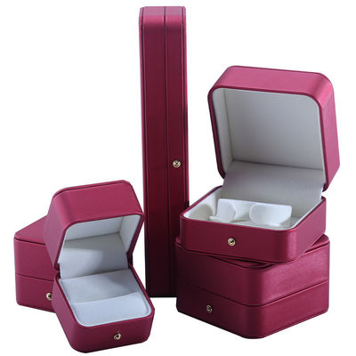 Hanhong Custom Red PU 가죽 보석 포장 상자 결혼 목걸이 귀걸이 반지