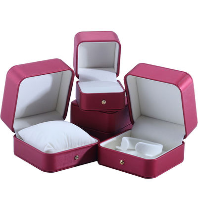 Hanhong Custom Red PU 가죽 보석 포장 상자 결혼 목걸이 귀걸이 반지