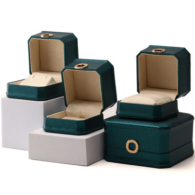 주문 어두운 녹색 팔각형 PU 가죽 보석 포장 상자 반지 장식으로 online manufacture