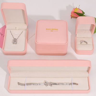 사용자 정의 로고 보석 상자 hign 끝 수작업 분홍색 가죽 보석 상자 포장