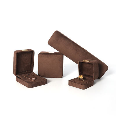 팔각형 군대 갈색 벨벳 보석 상자 맞춤형 플립 보석 상자