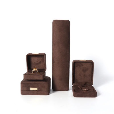 팔각형 군대 갈색 벨벳 보석 상자 맞춤형 플립 보석 상자