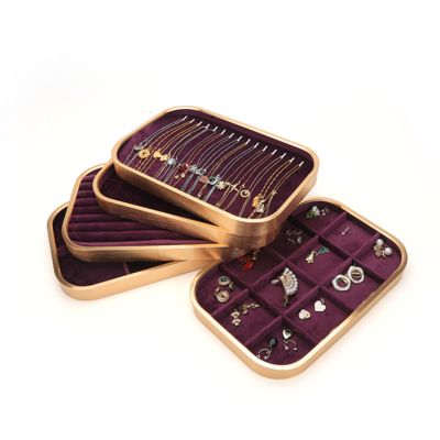 맞춤형 럭셔리 퍼플 벨벳 보석 트레이 OEM 보석 트레이 링 팔찌 목걸이 디스플레이