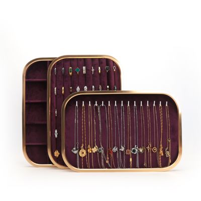 맞춤형 럭셔리 퍼플 벨벳 보석 트레이 OEM 보석 트레이 링 팔찌 목걸이 디스플레이