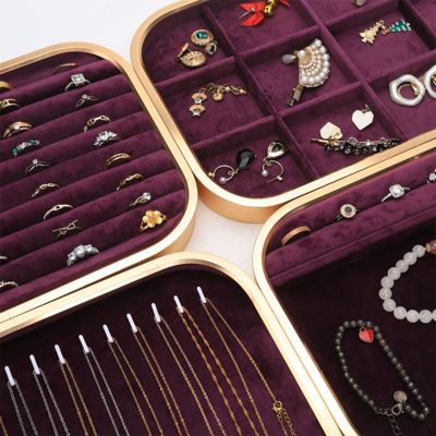 맞춤형 럭셔리 퍼플 벨벳 보석 트레이 OEM 보석 트레이 링 팔찌 목걸이 디스플레이