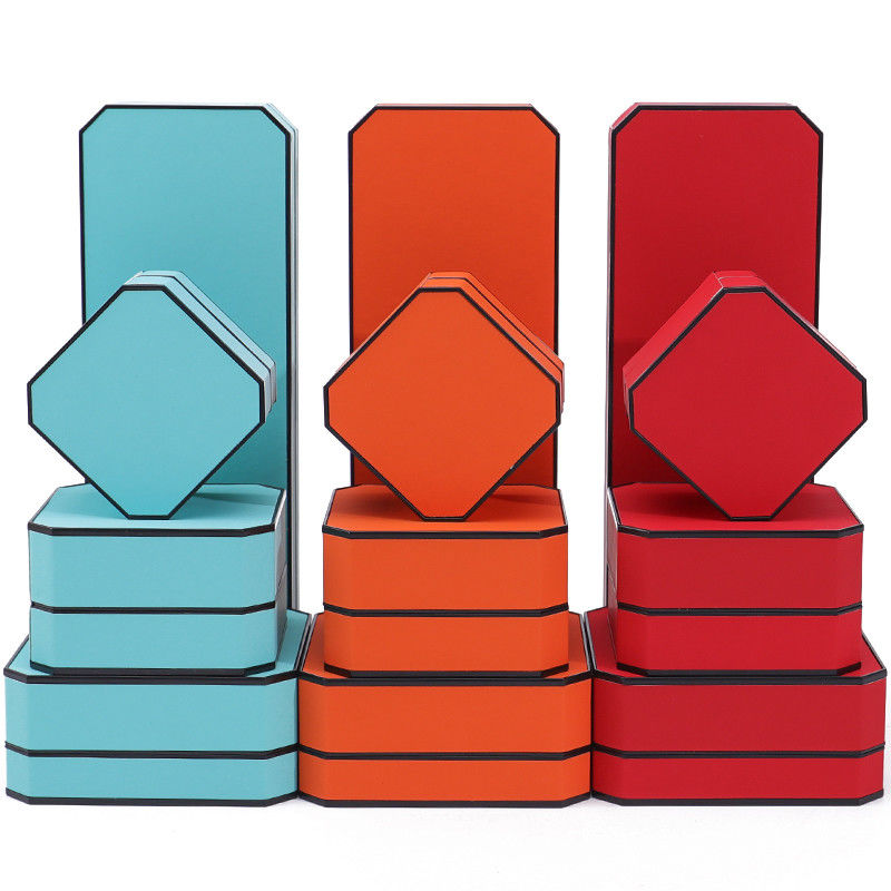 검은색 경계 팔각형 매끄러운 PU 가죽 보석 포장 상자 고급 저장